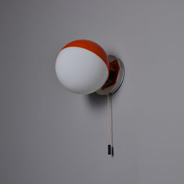 V3527 1970s Italian Orange Painted Metal & Opaline Glass Wall Lamp Attributed to Stilnovo 