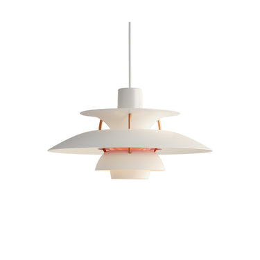 monochrome modern white Poul Henningsen 'PH 5' Mini Pendant for Louis Poulsen Two enlighten 
