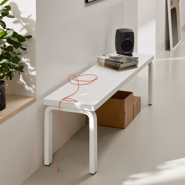 Bench 168B Alvar Aalto Artek Slatted Top Two Enlighten White Lacquered Solid Top.jpg