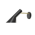 Black and brass AJ wall lamp from louis poulsen  on a white background