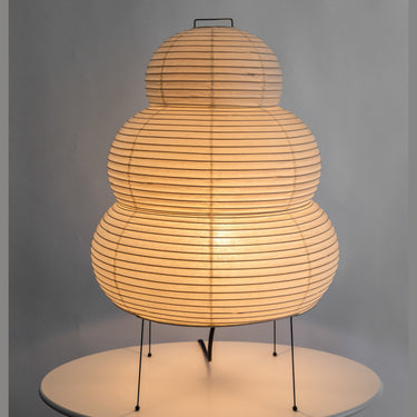 washi paper lamp with a textured design on a gray background