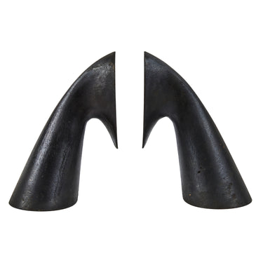 black brass geometric bookends in profile on a white background