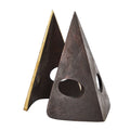 Geometric aubock brass sculptural bookend with on white background