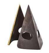 Geometric aubock brass sculptural bookend with on white background