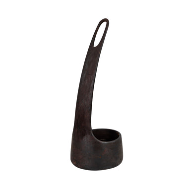 Dark wooden ladle shaped vase on a white background