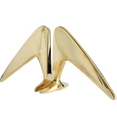 Gold bird-shaped decorative bookend on a white background