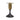 Two metallic candle holders with gold and black design on a white background