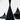 Three black pendant shapes of varying sizes on a white background