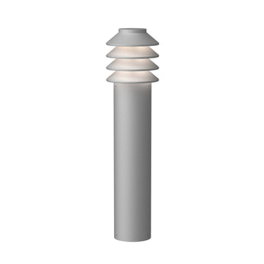 Aluminum pathway bysted cylindrical lamp with layered design on a white background