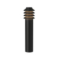 Black metal bysted pathway outdoor bollard light with layered design on a white background