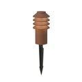 corten red bysted garden pathway light with spike mount on white background