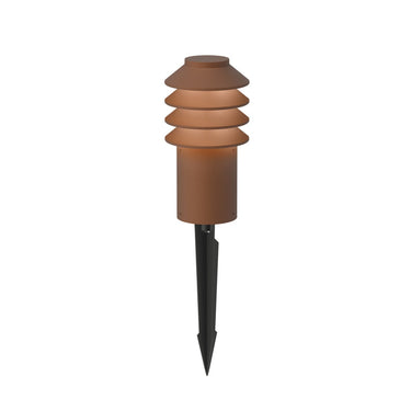 corten red bysted garden pathway light with spike mount on white background