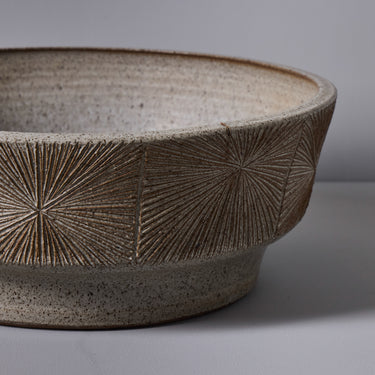 earthgender sunburst etching detail ceramic planter cressey maxwell