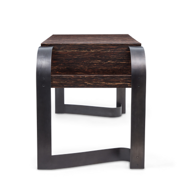 Wooden side table with metal frame on a white background