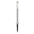 anchor mounted pathway light with an aluminum cylindrical body and black stake on a white background