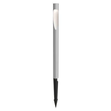 Flindt garden aluminum grey spike mount pathway light against a white background with black spike mount shown