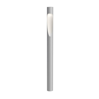Tall cylindrical pathway light fixture on a white background the flindt garden bollard from louis poulsen at two enlighten