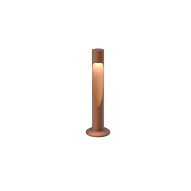 Louis poulsen short flindt cylindrical corten red pathway light fixture on a white background