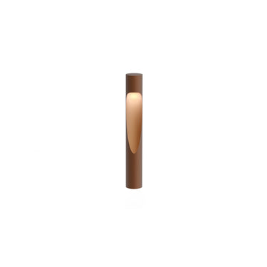 Corten red flindt garden bollard from louis poulsen against a white background