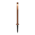 Tall outdoor pathway light fixture with a corten red brown base and cylindrical body on a white background
