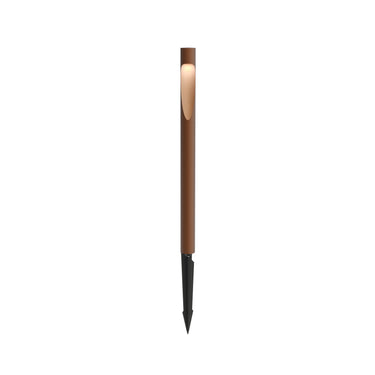 Tall cylindrical light fixture with a wooden finish on a white background
