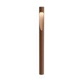 Tall corten red cylindrical pathway light fixture on a white background