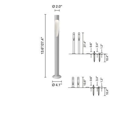 Technical drawing of a louis poulsen flindt garden tall bollard with dimensions labeled