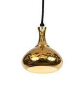 brass teardrop pendant light on a white background