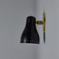 V3478 1960s Black & Brass Wall Lamp Attributed to Jacques Biny for Two Enlighten