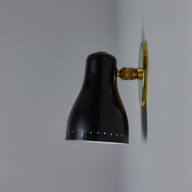 V3478 1960s Black & Brass Wall Lamp Attributed to Jacques Biny for Two Enlighten