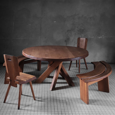 Pierre Chapo 'T21 Sfax' Handcrafted Wood Table concrete wall for Two Enlighten