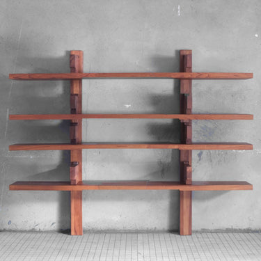 Pierre Chapo 'B17' Handcrafted Wood Shelf on Grey wall for Two Enlighten