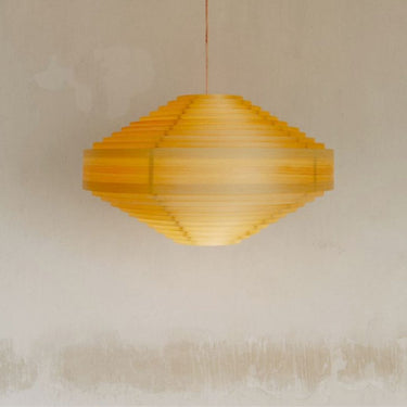 Wooden pendant light with a geometric design on a neutral background M4354 Hans-Agne Jakobsson '1003 Hans Pendant' in Pine for Two Enlighten