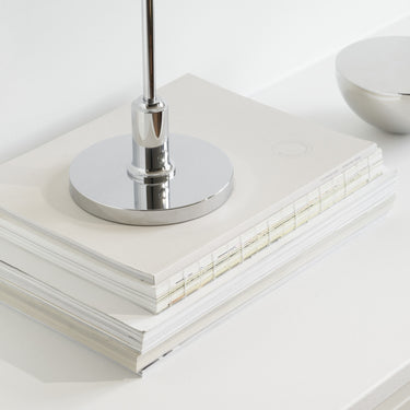 PH 2/1 portable chrome table lamp louis poulsen poul henningsen two enlighten bookshelf lifestyle base detail 