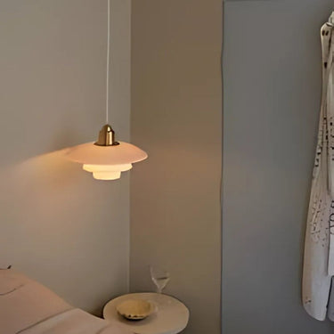 Poul Henningsen 'PH '3½-3' Glass Pendant for Louis Poulsen Two Enlighten pale rose bedside 