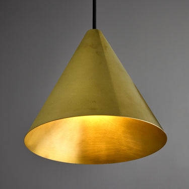 raw brass conical tratten pendant detail of shade