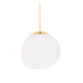 White pendant light with gold fixture on a white background