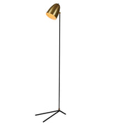 Gold floor lamp with black base on a white background