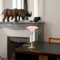 Poul Henningsen 'PH 2/1' Opal Glass Table Lamp for Louis Poulsen Two Enlighten lifestyle pale rose desk