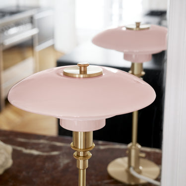 Poul Henningsen 'PH 2/1' Opal Glass Table Lamp for Louis Poulsen Two Enlighten lifestyle pale rose shade detail 