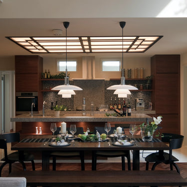 Poul Henningsen 'PH 4½-4' Glass Pendant for Louis Poulsen Two enlighten dining kitchen 