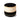 Round ottoman with black and beige stripes on a white background