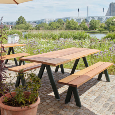 TAF Outdoor 'Overlap' Bench in Cedar and Steel for Skagerak Two Enlighten 