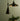 Two pendant lights hanging above a table with a vase of flowers on a green background