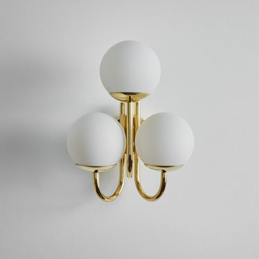 Pair of 1960s Large 3-Arm Glass and Brass Wall Lamps for Limberg