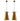 Two gold pendant lights with decorative tops on a white background