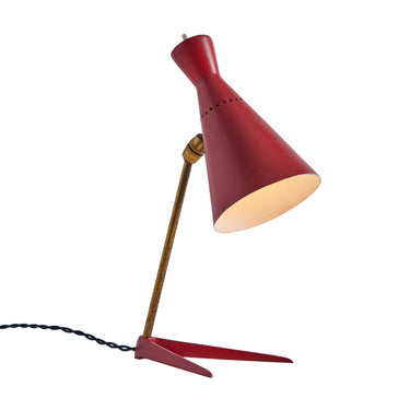 1950s Stilux Milano Red Metal and Wood Table Lamp