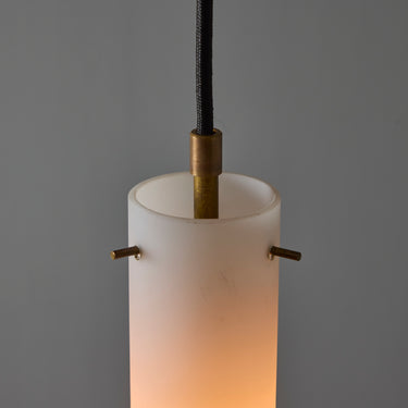 V3394 1950s Stilux Milano Opaline Glass & Brass Pendant Two Enlighten