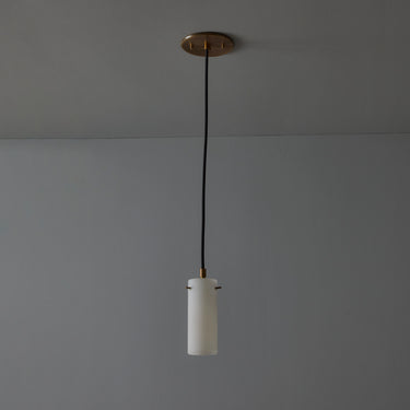 V3394 1950s Stilux Milano Opaline Glass & Brass Pendant Two Enlighten