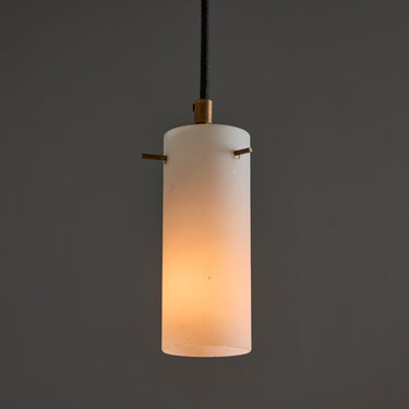 V3394 1950s Stilux Milano Opaline Glass & Brass Pendant for Two Enlighten